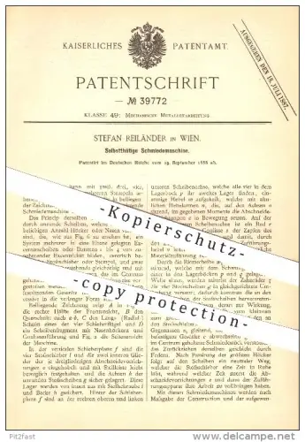 original Patent - Stefan Reiländer in Wien , 1886 , Selbsttätige Schmiedemaschine , Metallbearbeitung , Schmied !!!