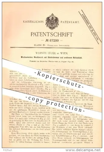 original Patent - Werner Leube in Wien , 1895 , Mechanisches Musikwerk mit Stahlstimmen , Musik !!!
