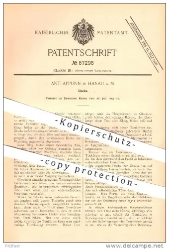 original Patent - Ant. Appunn in Hanau a. M. , 1895 , Glocke , Kirchenglocken , Musik , Glockenspiel !!!