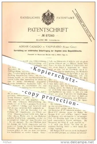 original Patent - Adrian Gajardo in Valparaiso , Staat Chile , 1895 , Elektrische Übertragung an ein Doppelzählwerk !!!