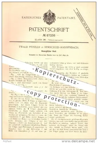 original Patent - Ewald Peiseler in Remscheid-Haddenbach , 1895 , Beweglicher Rost , Ofen , Ofenbauer , Feuerungsanlagen