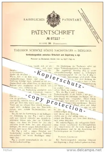 original Patent - Theodor Schmöle Söhne Nachfolger in Iserlohn , 1895 , Verbindungsstück für Pferdegeschirr , Reiten !!!