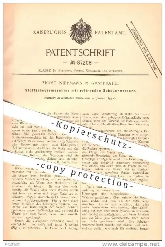 original Patent - Ernst Niepmann in Gräfrath b. Solingen ,1895 , Stoffscheuermaschine mit rotierenden Scheuermessern !!!