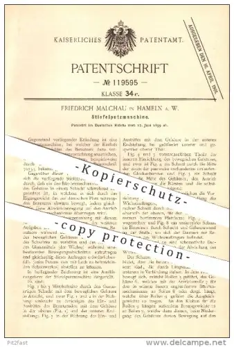 original Patent - Friedrich Malchau in Hameln a. W. , 1899 , Stiefelputzmaschine , Stiefel , Schuhe , Schuster !!!