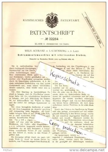 Original Patent - Wilhelm Schranz in Laurenburg a.d. Lahn , Diez , 1882 , Schlamm-Setzmaschine  !!!