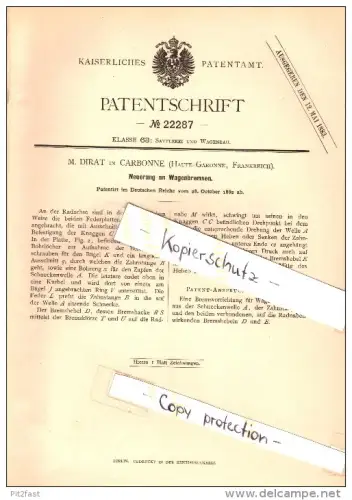 Original Patent - M. Dirat à Carbonne , Haute-Garonne , 1882 , Freins pour entraineurs !!