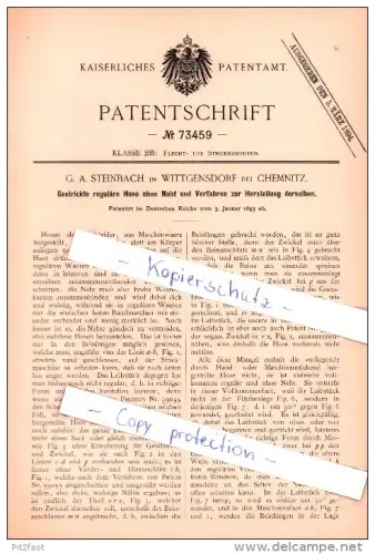 Original Patent  - G. A. Steinbach in Wittgensdorf bei Chemnitz , 1893 , Flecht- und Strickmaschinen , Strickerei !!!