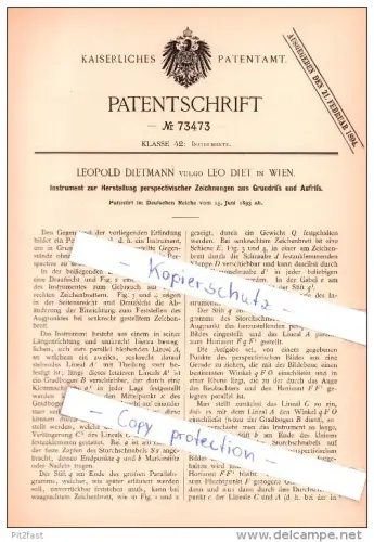 Original Patent  -  Leopold Dietmann vulgo Leo Diet in Wien , 1893 , Instrument für Zeichnungen , Architektur !!!