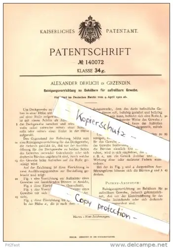 Original Patent - Alexander Derlich in Grzendin / Grzendzin , 1902 , Reiniger für Gewebe , Groß Neukirch , Cosel !!!
