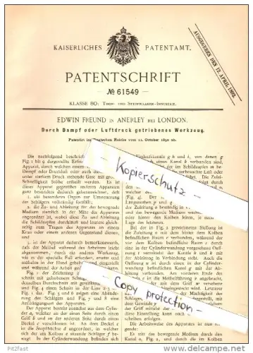 Original Patent - Edwin Freund in Anerley b. London , 1890 , Vapor pressure tool !!!