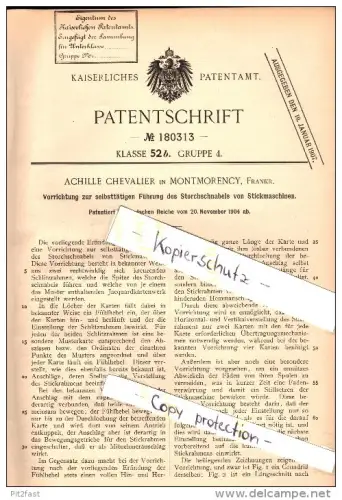 Original Patent - Achille Chevallier à Montmorency , Val-d’Oise , 1904 , Appareil pour machine à broder , broderie !!!