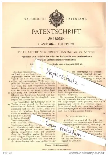 Original Patent -  Peter Albertini in Oberschan , Wartau , 1905 , Luftventil - Antrieb für Zweitaktmotoren , Motor !!!