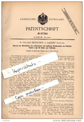 Original Patent - H. Ziegler - Reinacher in Aadorf , Schweiz , 1895 , Herstellung von Druckwalzen , Druckerei , Druck !!