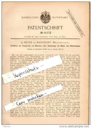 Original Patent -A. Hesse in Marzdorf i. Westpreussen ,1888, Vergährung von Maische , Brauerei , Alkohol , Marcinkowice