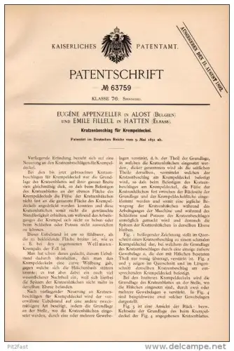 Original Patentschrift - E. Filleul dans Hatten , Elsass , 1891 , Spinning , E. Appenzeller dans Alost / Aalst