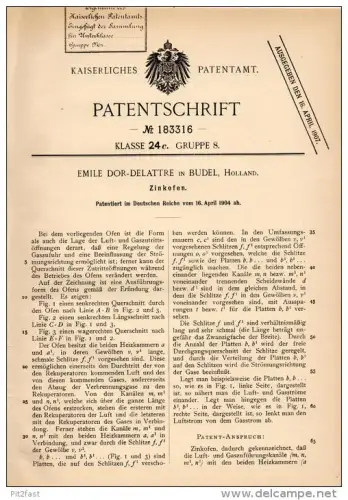 Original Patentschrift - E. Dor - Delattre in Budel , 1904 , Zinkofen , Ofen , Zink , Cranendonck !!!