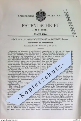 original Patent - Adolphe Celestin Boussemart , Roubaix , Frankreich | 1900 | Sicherheitsbank für Eisenbahnwagen | Bank