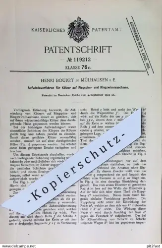 original Patent - Henri Bourry , Mülhausen i. E. | 1900 | Aufwinden für Kötzer auf Ringspinn- u. Ringzwirnmaschinen