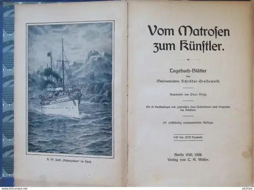 Marinemaler Schröder in Greifswald i. Mecklenburg , 1908 , Tagebuchblätter , Maler , Seefahrt , Schiff , Schiffe !