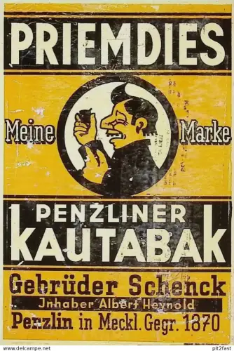 Reklameschild - Penzliner Kautabak , Blechschild , Tabak , Priemdies Penzlin , ca. 175x120 mm !!