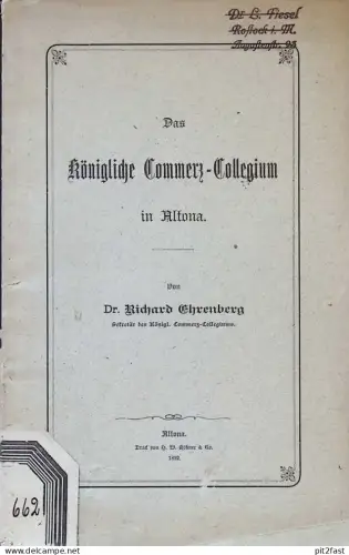 Das königliche Commerz-Collegium , 1892, Bank , Börse , Aktien , Rostock , Hamburg Altona , 67 Seiten !!