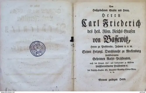 Graf Carl Friedrich von Bassewitz , 1774 , Schwerin , Rostock , altes Buch , Adel , Mecklenburg !!