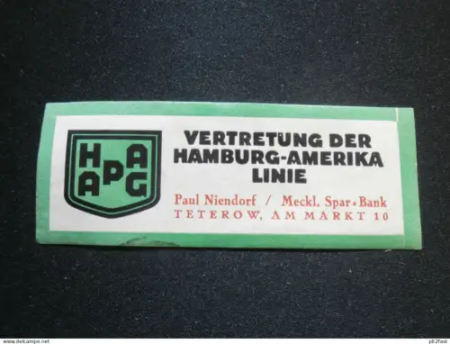 Paul Niendorf in Teterow i. Mecklenburg , Spar-Bank , HAPAG , alte Reklamemarke , Siegelmarke !!