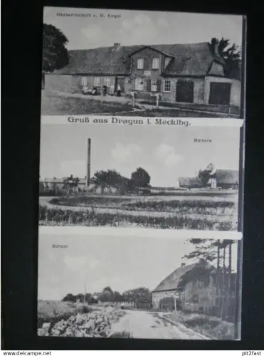 Molkerei , Schule und Gasthof in Dragun , 1921 , b. Gadebusch ,  Mecklenburg , Ansichtskarte , CPA , AK !!