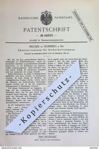 original Patent - Fischer , Homberg a. Rh. | 1887 | Zündung für Sicherheitslampen | Zünder , Brenner , Lampen , Laternen