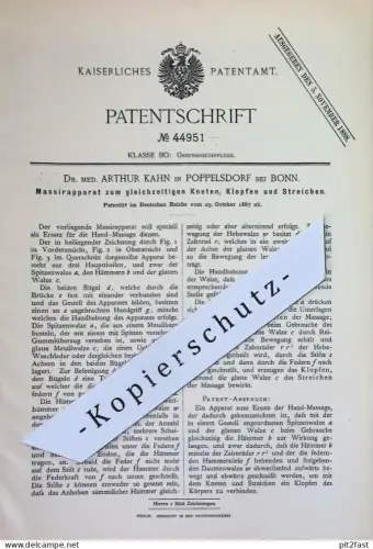 original Patent - Dr. med Arthur Kahn , Poppelsdorf / Bonn | 1887 |  Massierapparat | Massage , Massieren | Gesundheit !