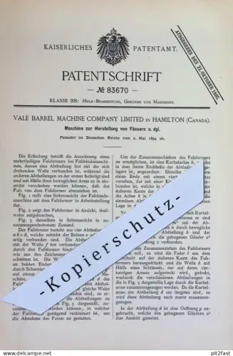 original Patent - Vale Barrel Machine Company Limited , Hamilton , Canada / Kanada | 1894 | Fass , Fässer | Holzfass !
