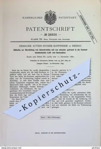 original Patent - Dessauer Aktien Zucker Raffinerie Dessau | 1883 | Glühofen zur Darst. von Aetzstrontian | Gas , Ofen !