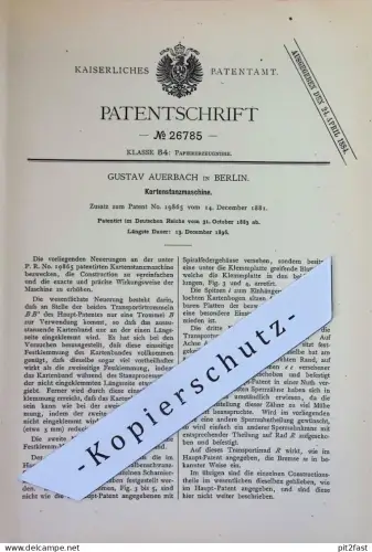 original Patent - Gustav Auerbach , Berlin | 1883 | Kartenstanzmaschine | Papier Karten , Brief , Papierfabrik , Stanzen