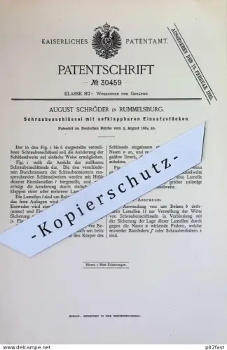 original Patent - August Schröder , Rummelsburg | 1884 | Schraubenschlüssel | Maulschlüssel | Werkzeug , Schlosserei !!