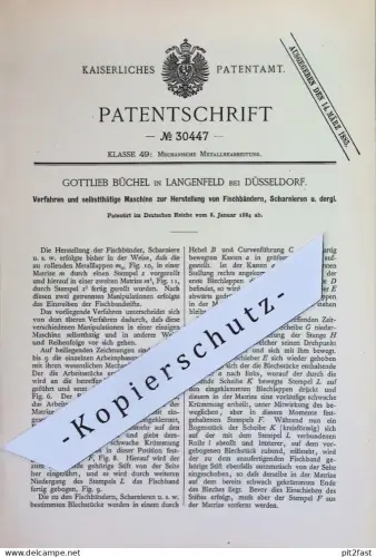 original Patent - Gottlieb Büchel , Langenfeld / Düsseldorf | 1884 | Herstellung von Fischband , Scharnier | Metall !!