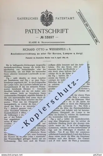original Patent - Richard Otto , Weißenfels i. S. | 1885 | Anzündevorrichtung für Kerzen , Lampen , Laternen | Zünder !