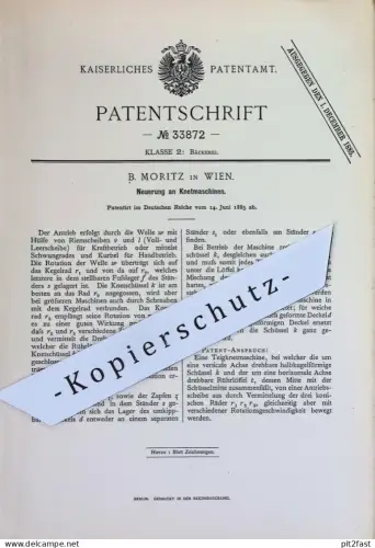 original Patent - B. Moritz , Wien , Österreich | 1885 | Teig - Knetmaschinen | Bäckerei , Bäcker , Brot , Kuchen