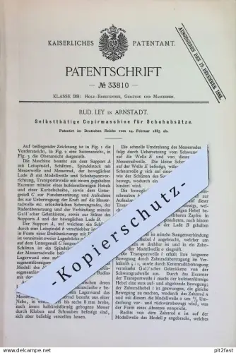 original Patent - Rud. Ley , Arnstadt | 1885 | Kopiermaschine für Schuhabsätze | Schuh , Schuhe , Schuster , Schuhwerk