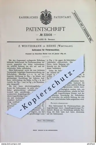 original Patent - F. Westermann , Herne , Westfalen | 1885 | Seiltrommel f. Fördermaschinen | Bergbau , Seil , Seilwinde