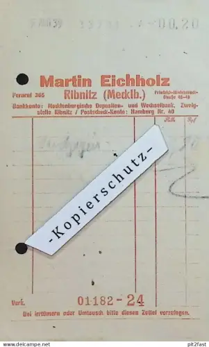 Martin Eichholz in Ribnitz i. Mecklenburg , 1939 , Rechnung / Dokument , Reklame / Werbung