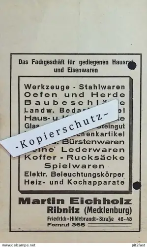 Martin Eichholz in Ribnitz i. Mecklenburg , 1939 , Rechnung / Dokument , Reklame / Werbung