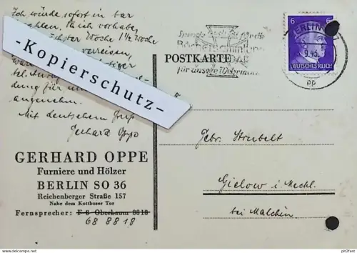 Furniere und Hölzer - Herhard Oppe in Berlin , 1943 , Rechnung / Dokument , Reklame / Werbung
