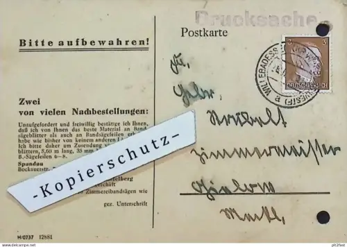 Werkzeuge - Karl Ortmann in Willebadessen i. Westf., 1940 , Rechnung / Dokument , Reklame / Werbung