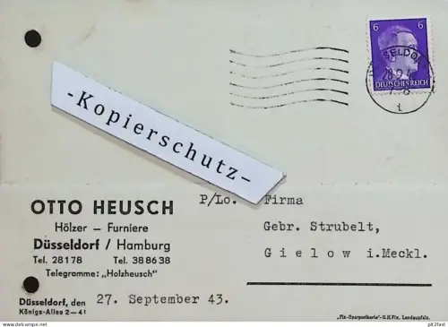 Otto Heusch in Düsseldorf , 1943 , Rechnung / Dokument , Reklame / Werbung