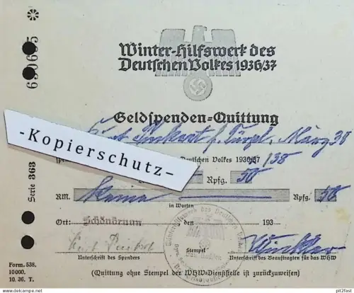Winter-Hilfswerk 1936/37 , Schönbrunn b. Wolkenstein i.Sa. , WHW , Rechnung / Dokument , Reklame / Werbung