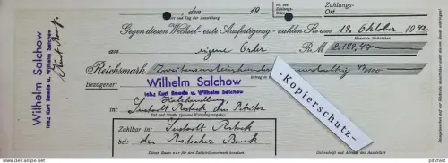 Prima-Wechsel , Wilhelm Salchow / Kurt Baade in Rostock , 1942 , Mecklenburg , Scheck / Dokument , Reklame / Werbung