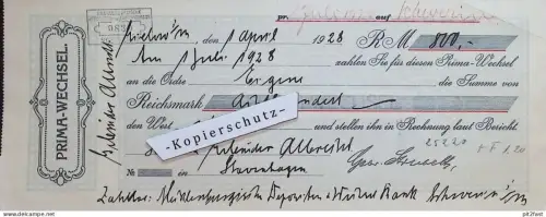Prima-Wechsel , Schwerin - Stavenhagen , 1928 , Mecklenburg , Scheck / Dokument , Reklame / Werbung