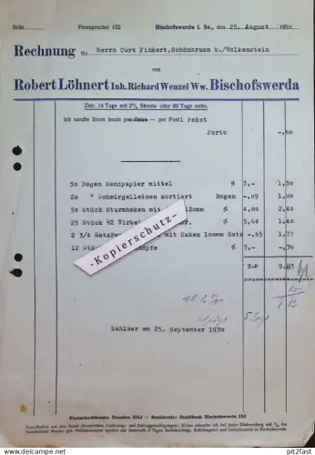 Robert Löhnert / Richard Wenzel in Bischofswerda , 1938 , Rechnung / Dokument , Reklame / Werbung