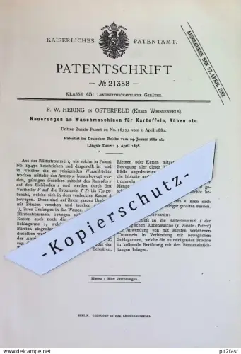 original Patent - F. W. Hering , Osterfeld / Weissenfels | 1882 | Waschmaschinen für Kartoffeln , Rüben | Rübenwäsche !