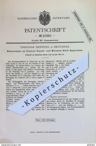 original Patent - Theodor Henning , Bruchsal | 1882 | Weichen - Stellwerk | Eisenbahn , Signal , Bahn , Lok , Gleise !!